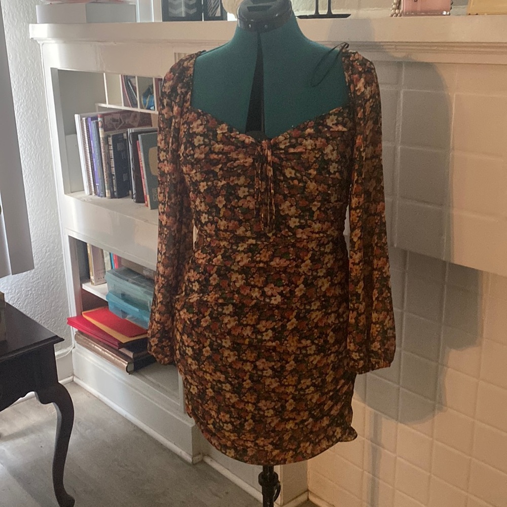 Floret Studios Floral Print long Sleeve minidress Size Medium
